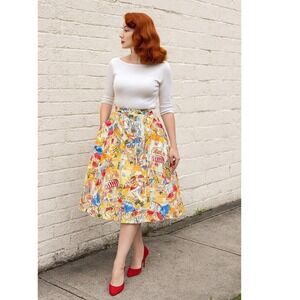 Liz Claiborne Women ALine Midi Skirt Travel French Market LinenBlend Whimsical 8